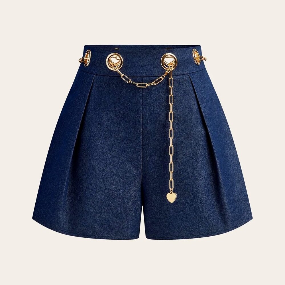 Grommet Chain Belt Denim Like Fall Shorts M